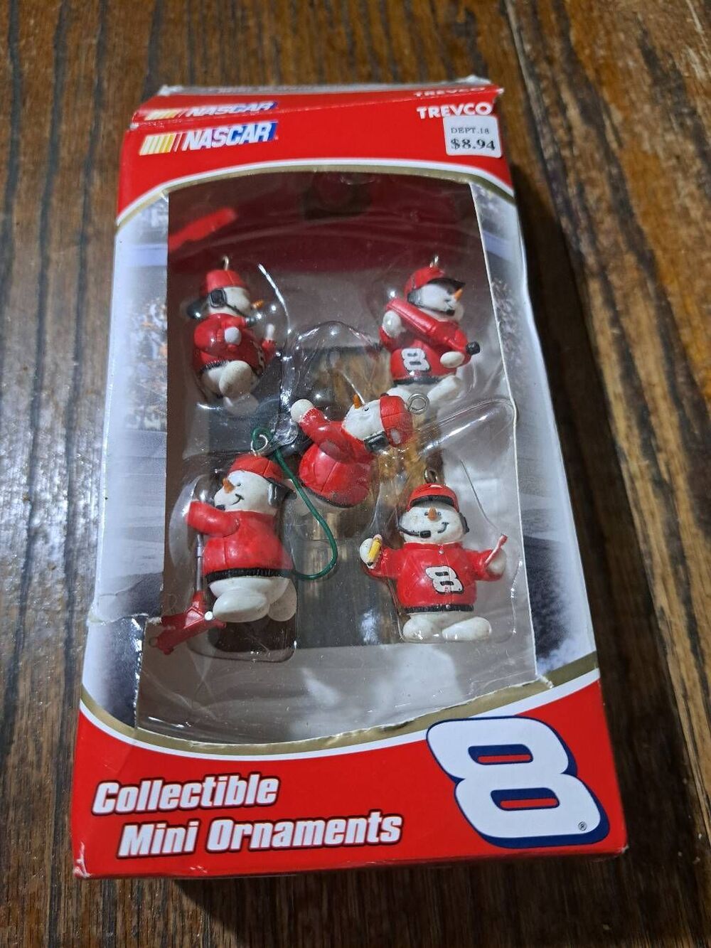 Vintage Trevco Nascar #8 Dale Earnhardt Jr Snowmen Pit Crew Mini Ornaments